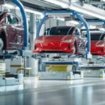 electric vehicle in assembly line